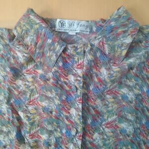 Vintage Yi Feng Abstract Strokes Button Shirt Blouse Top